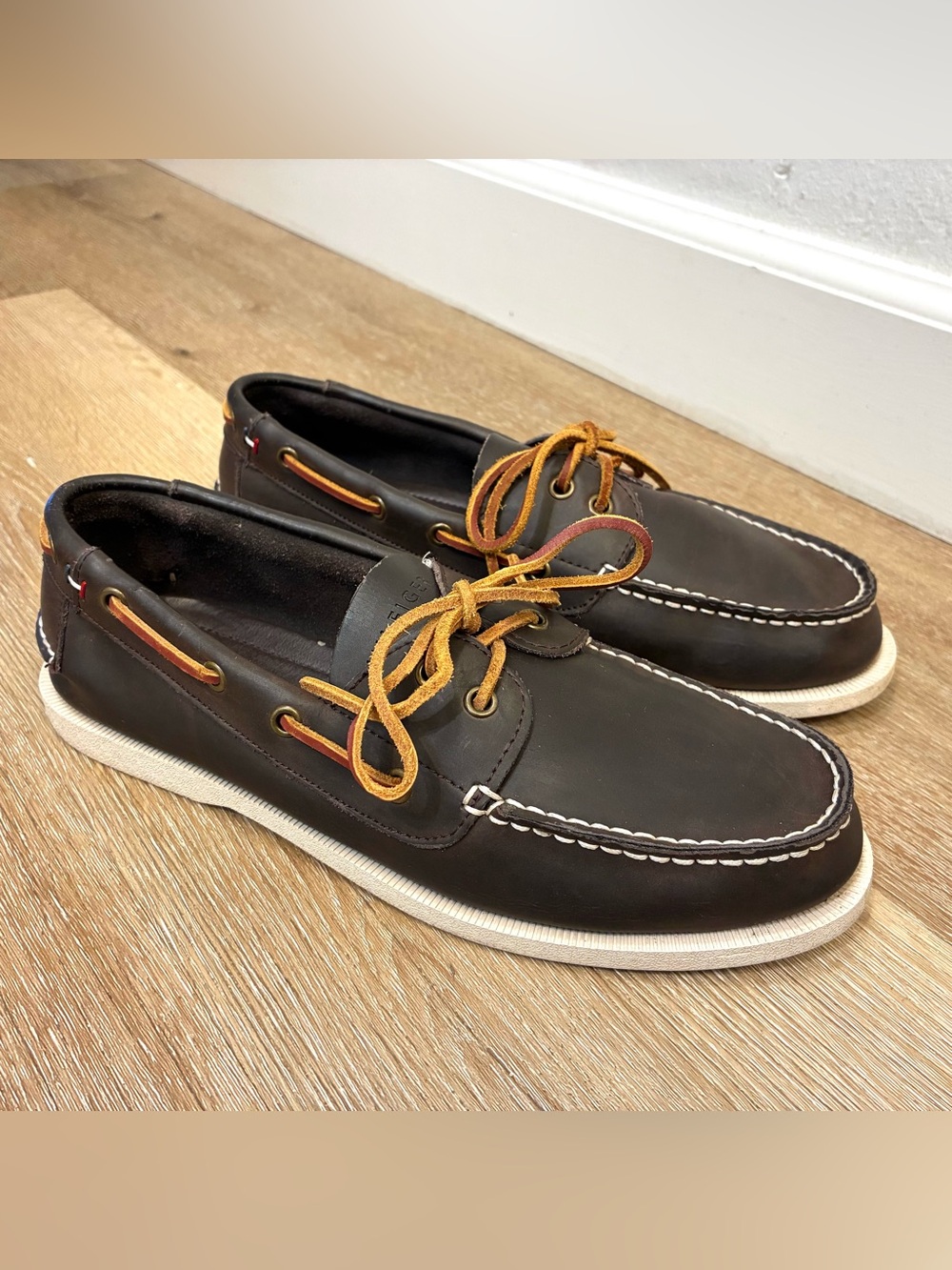 Tommy Hilfiger Leather Boat Shoes Dark Brown Men’s Size US 9 EU 42